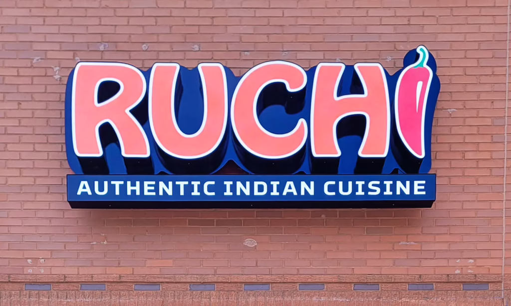 Storefront Sign for Ruchi Indian Restaurant Illuminated 3d Letter & Logo Sign in Charlotte