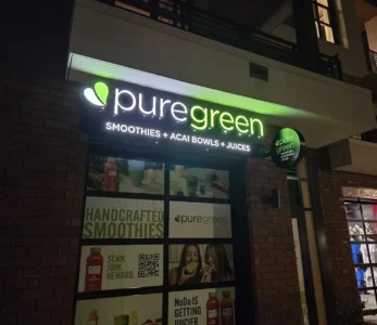 PureGreen at Night Storefront signage in charlotte