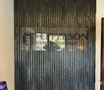 indoor Lobby glass sign